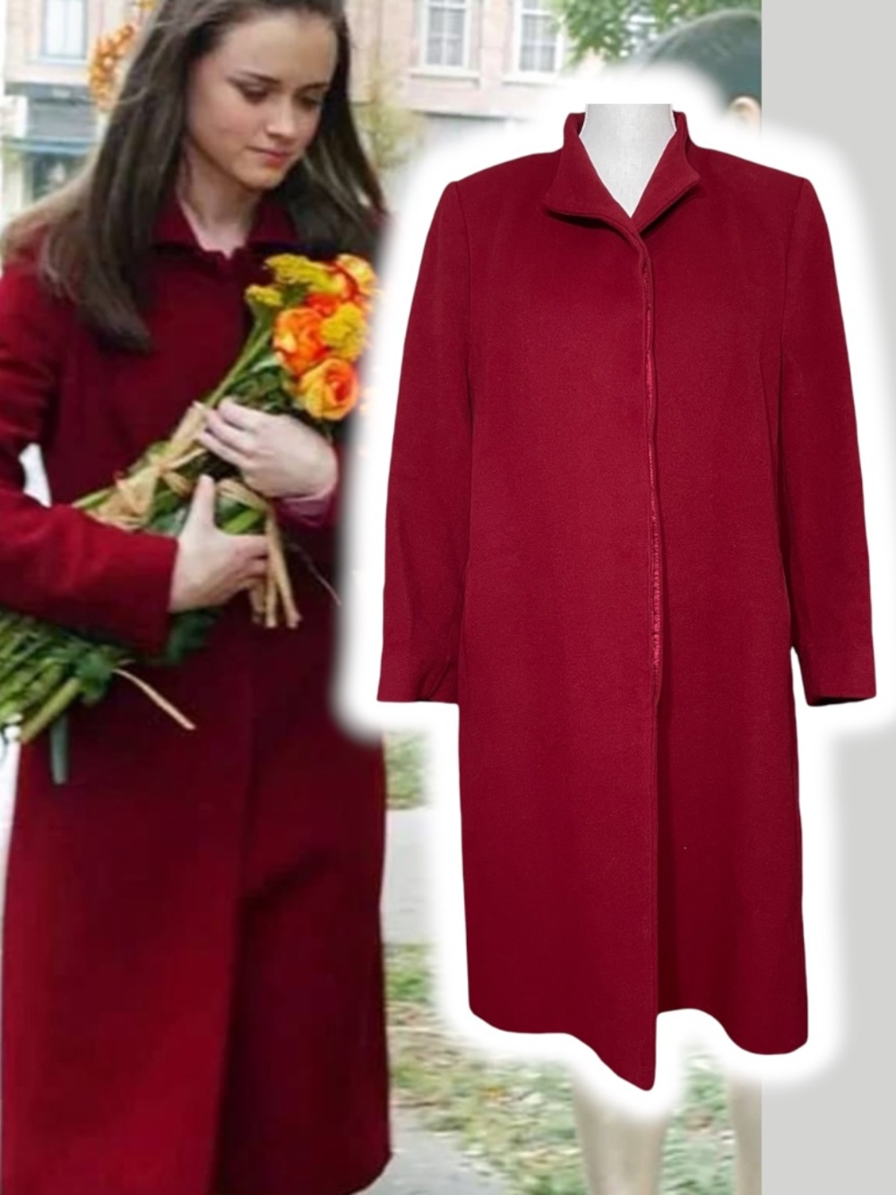 Fleurette Cashmere Coat 14 Burgundy Red Wool Long Trench ASO Rory Gilmore Girls